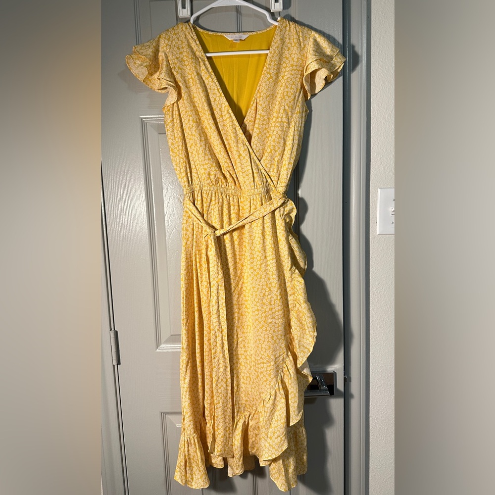 LC Lauren Conrad Yellow Asymmetrical Wrap Sundress